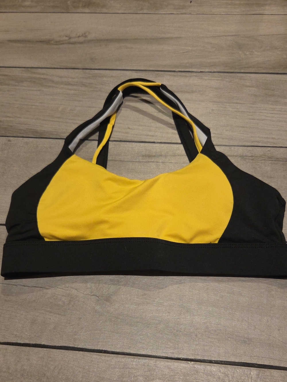 SHEIN Yellow and Black Colorblock Sports Bra with Double Straps